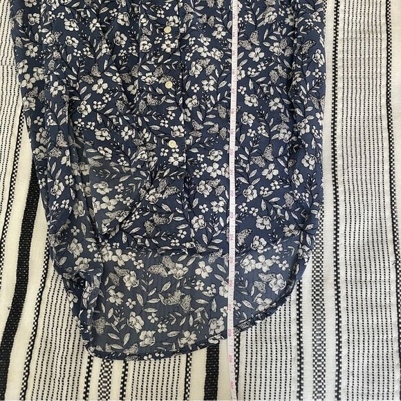 H&M Floral Sleeveless Button Down Shirt sz 2 Slate Blue Relaxed Oversized Blouse - Picture 9 of 11